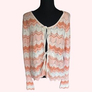 Celebrity Pink NWT pink + white chevron knit tie front cardigan w/ flare sleeves